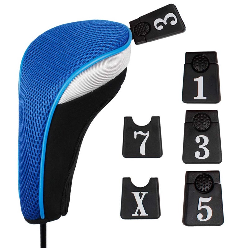 Andux 6pcs/Set Golf Club Head Covers Woods Driver Fairway Hybrid Set (3 Hybrids + 3 Woods) Black/Blue - Image 3